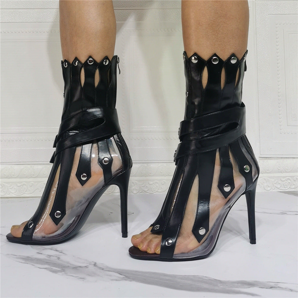 Damenmode Stilettoabsatz Fischmaul Film Nähte Römersandalen