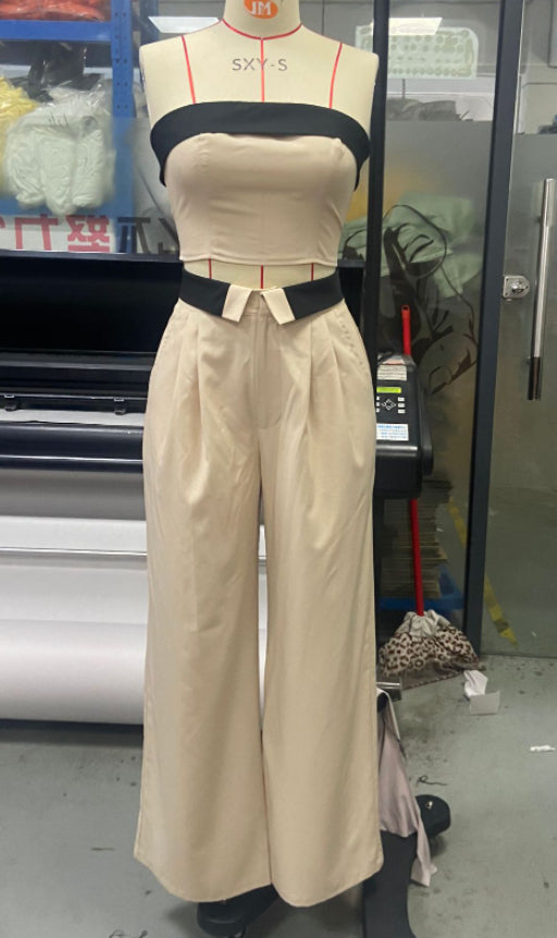 Contrast Color Vest Wide-leg Suit Pants Fashion Casual Two-piece Suit