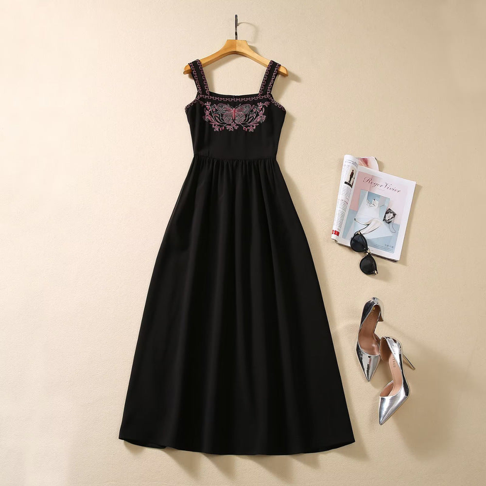 Heavy Industry Butterfly Positioning Embroidered Black Waist Dress Suspender Skirt