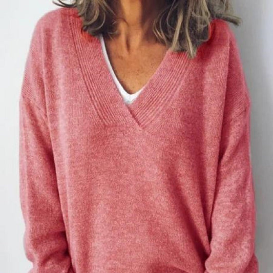 Damen Pullover V-Ausschnitt Mehrfarbig Lockerer Freizeitpullover