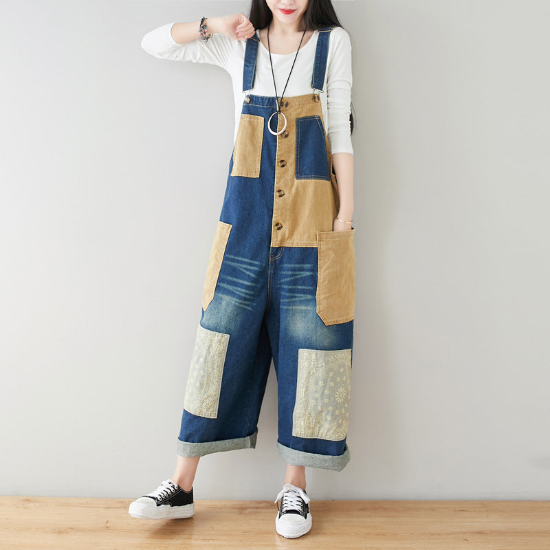 Damen Art Loose Washed Denim-Overall in Weiß