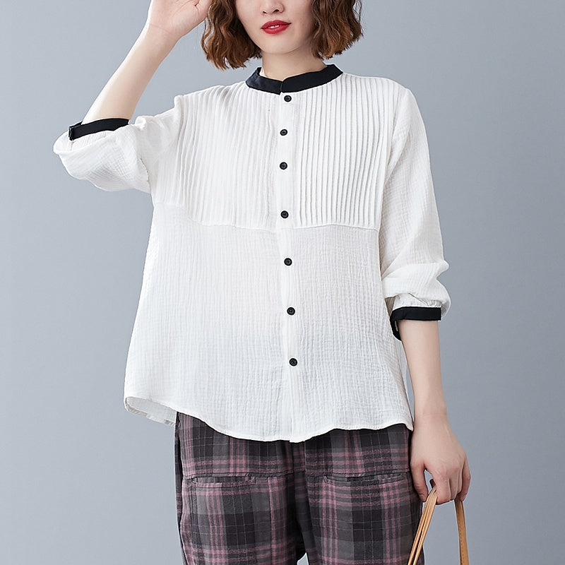 Temperament Stand-up Collar Long-sleeved All-match Shirt Plus Size Women's Clothing