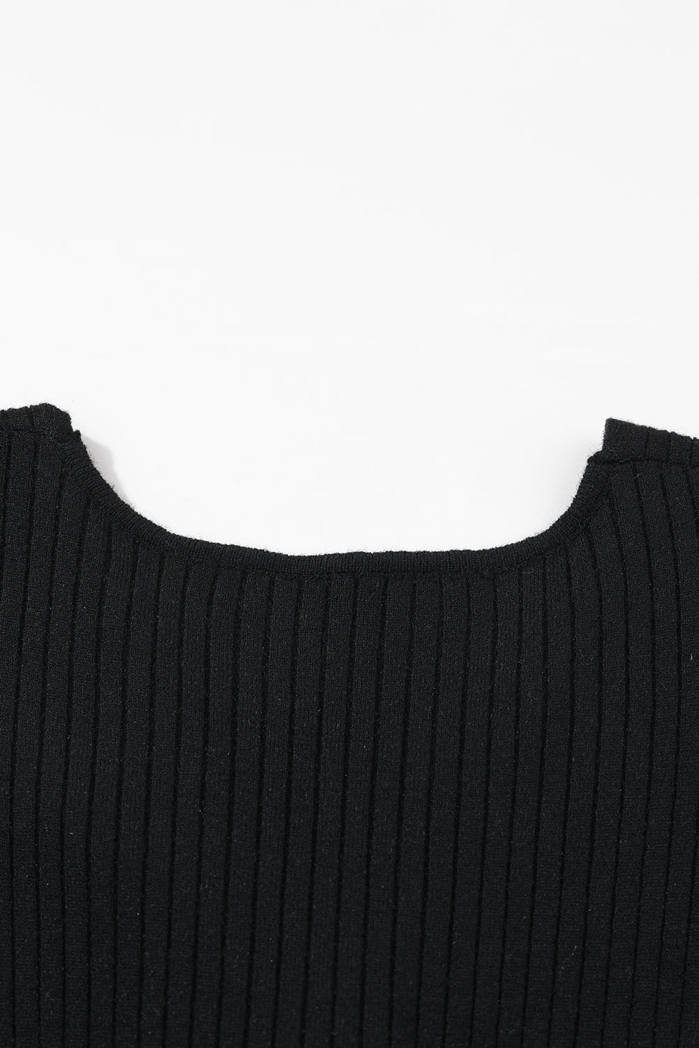 Black Twisted V Neck Ribbed Knit Sweater Dress