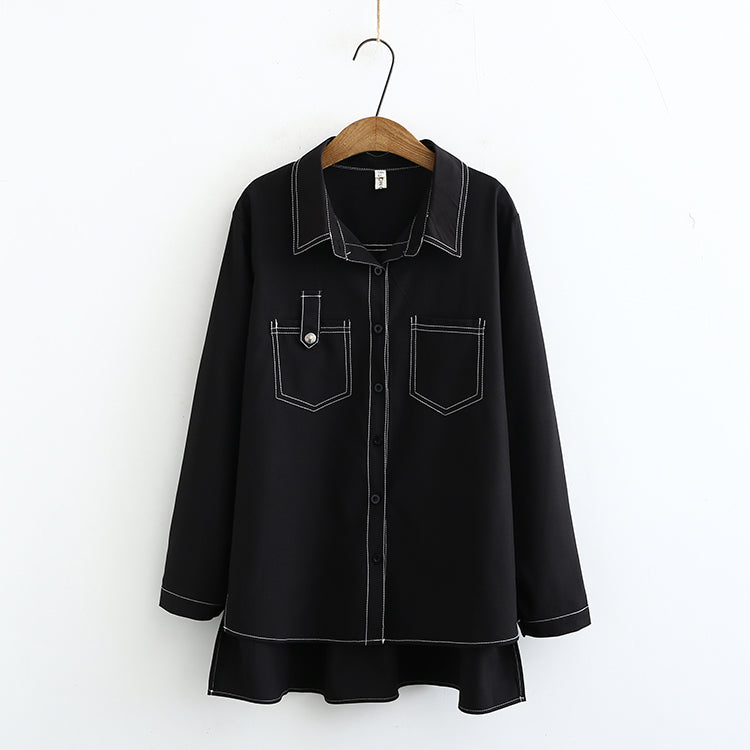 Hong Kong style top line pocket long sleeve shirt