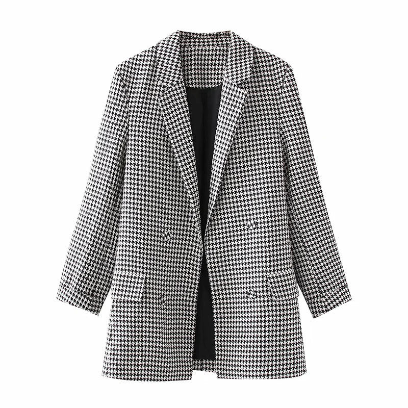 European And American Style Retro Plaid Double Breasted Blazer