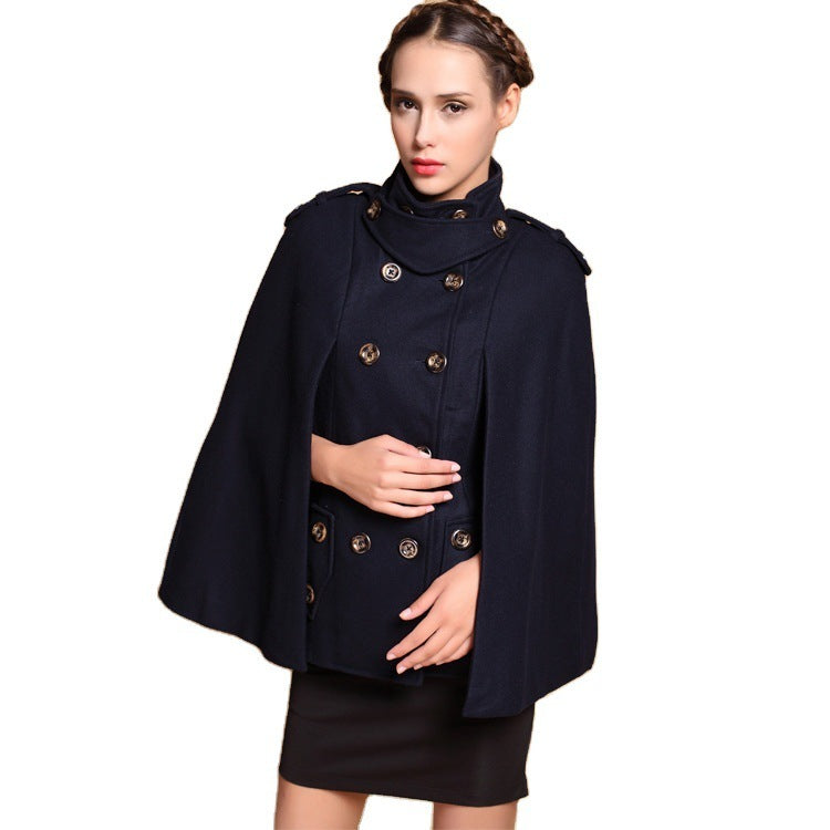 Fan Armee Uniform Cape-Stil Mantel Zweireihig Wollmantel Frauen