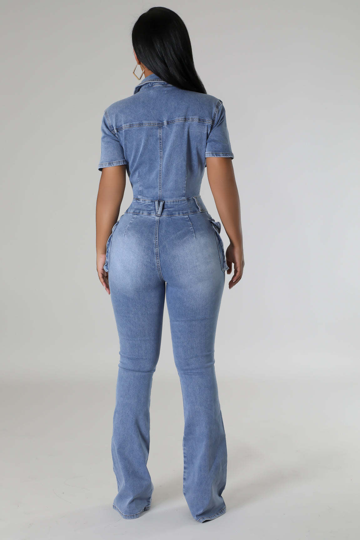 Denim-Overall für Damen mit verwaschenem Kurzarm