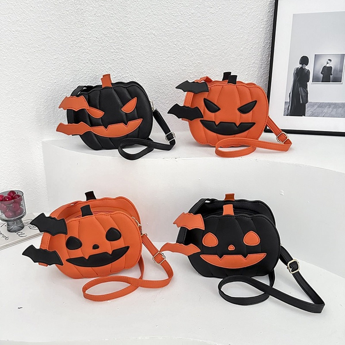 Halloween-Kürbis-Umhängetasche für Damen, originelle Kürbis-Geldbörse, Halloween-Teufel-Schultertasche, lustige Umhängetasche