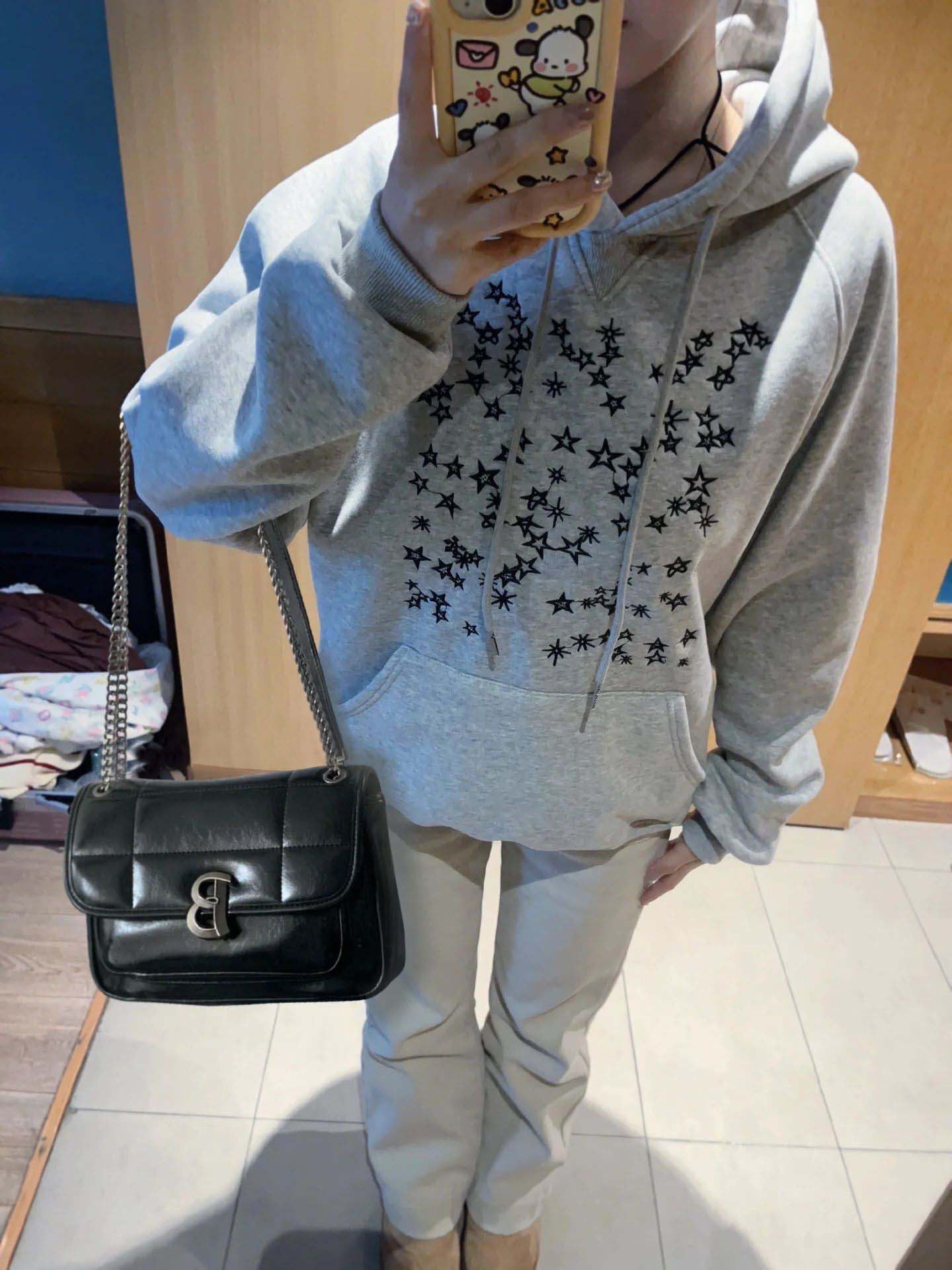 XINGX Embroidered Loose Hooded Sweater Couple Coat