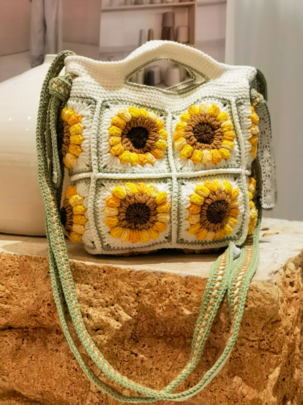 Wool Crocheted Hand-held Crossbody Dual-use Sweet Hand-woven Sunflower Women's Bag