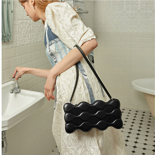 Fashion Simple Pure Color Embossed Pearl Chain Bag