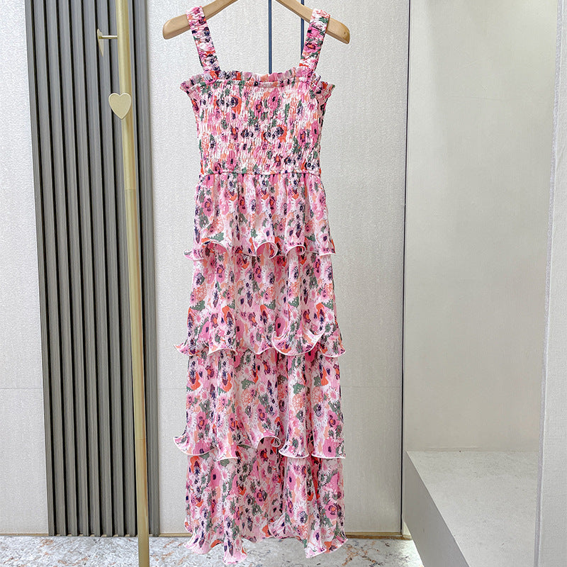 Vestido en capas con tirantes estilo vacaciones de moda floral