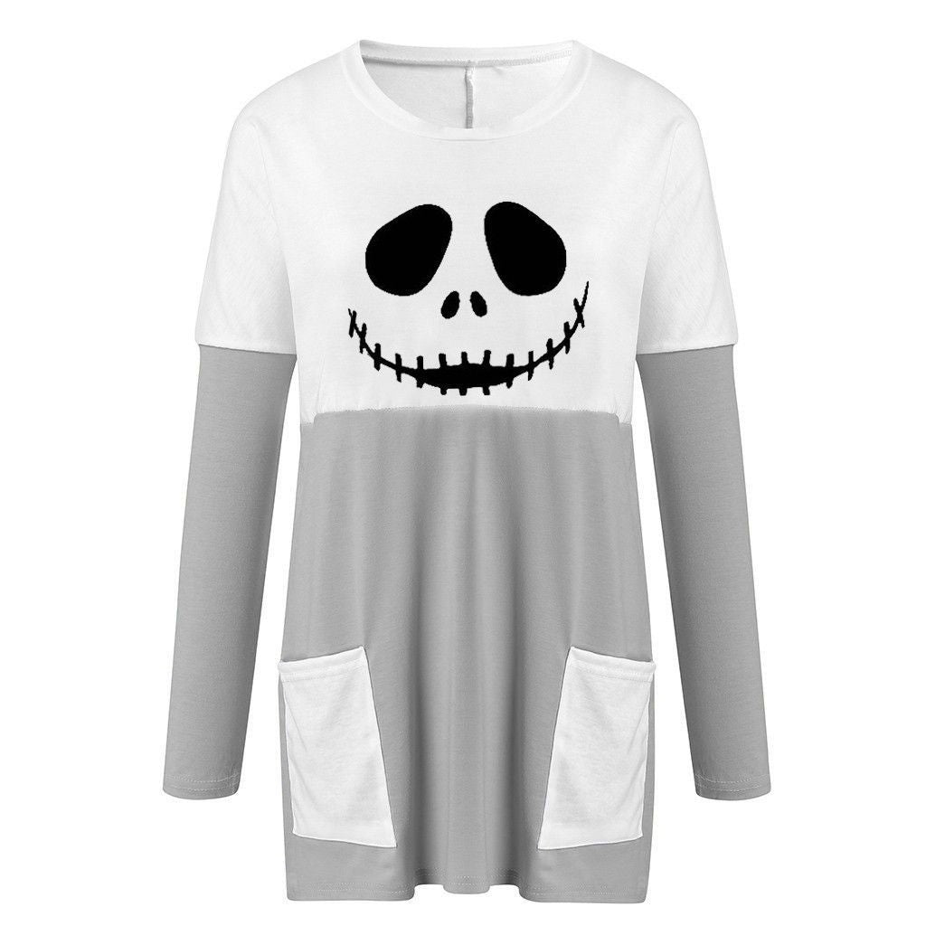 Halloween Damen Langes Gespenster Kürbis Langes Bedrucktes Top