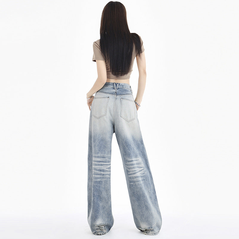 Damenmode Retro Weiß Gerade-bein Denim