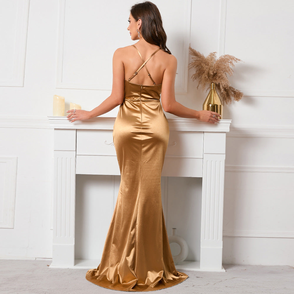 Women's Solid Color Satin Sling Dress