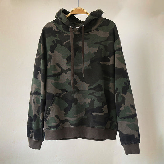 Frühling und Herbst Reine Baumwolle Terry Plus Größe Lose Pullover Mit Kapuze Lange Ärmel Camouflage Pullover Frauen