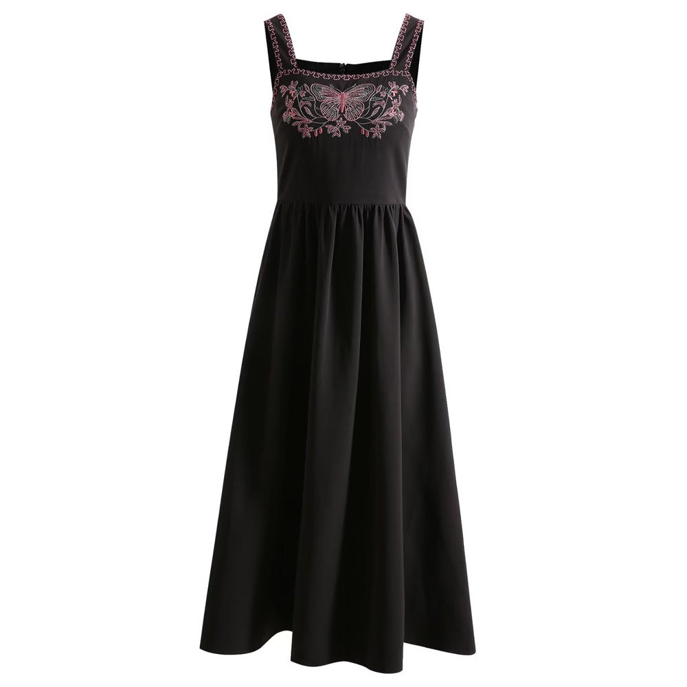 Heavy Industry Butterfly Positioning Embroidered Black Waist Dress Suspender Skirt