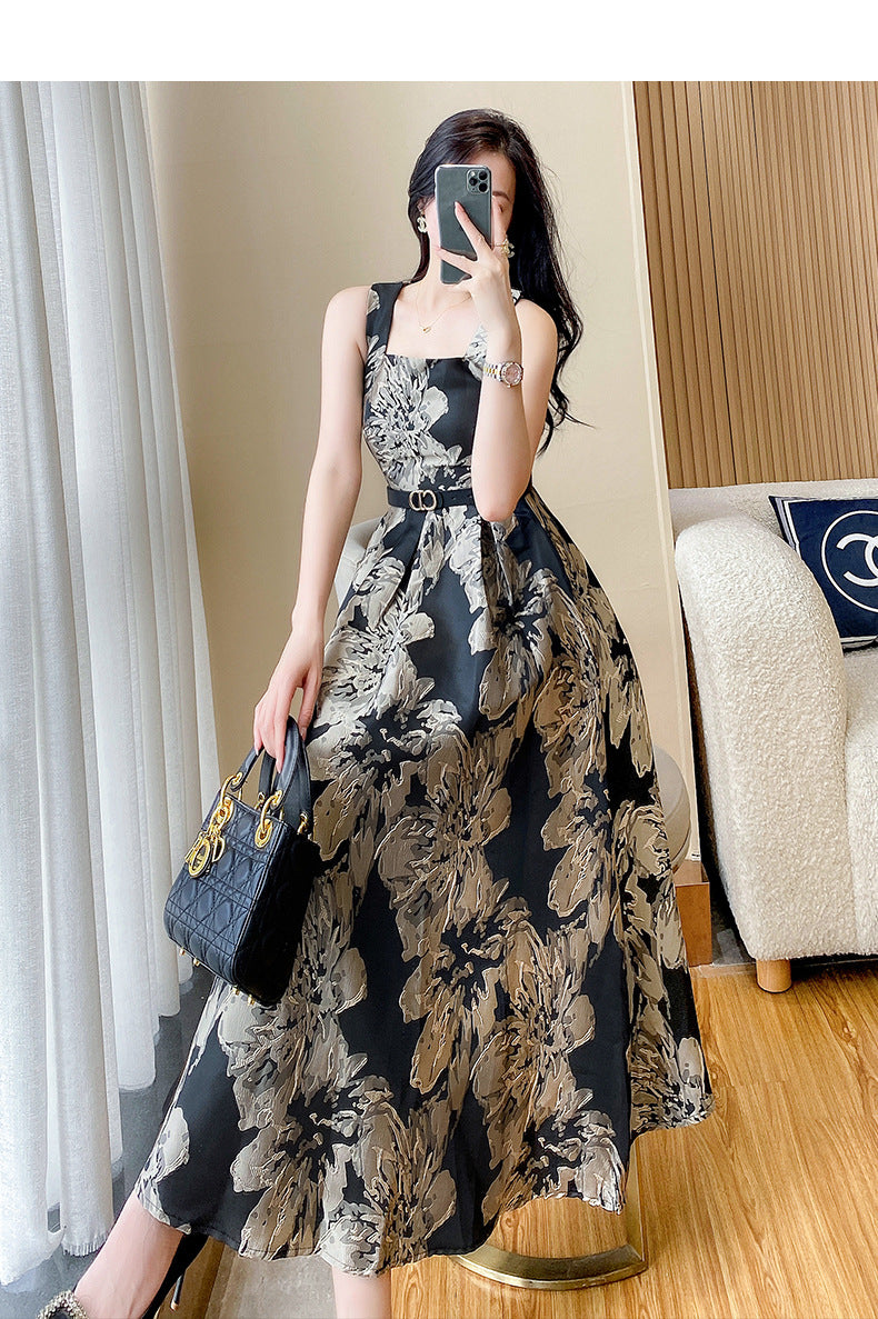 French Style High-grade Jacquard Vest Dress