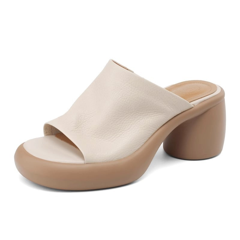 Damen-Slipper aus Leder mit hohem Absatz und Plateausohle