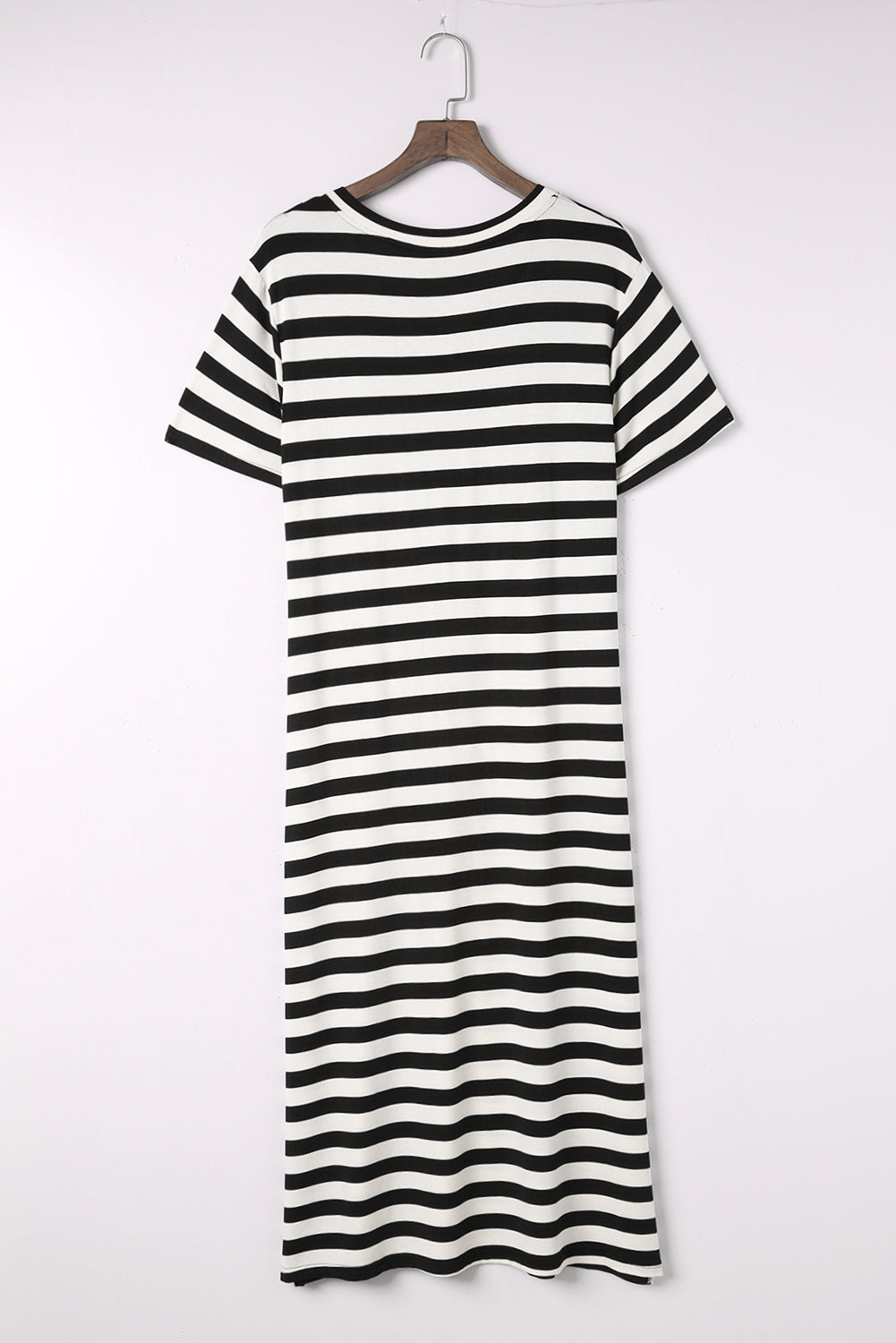 Black Stripe Print V Neck Maxi Dress with Side Splits