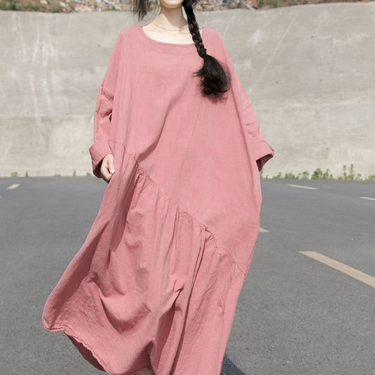 Damen-Fächerkleid aus Leinen und Baumwolle mit Nähten