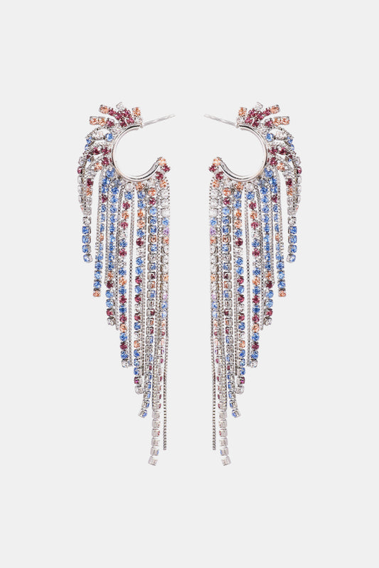 Fringed Rhinestone Zinc Alloy Dangle Earrings