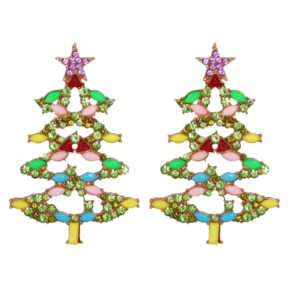 Weihnachtsbaum-Ohrringe aus Strass-Legierung