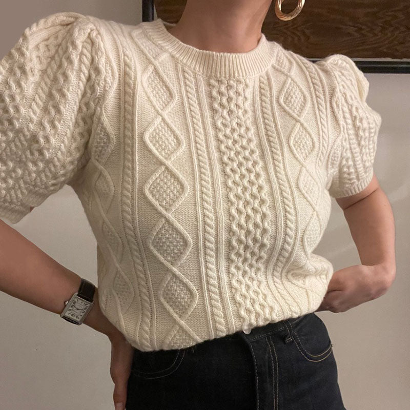 Women's Puff Sleeve Short Knitted Sweater