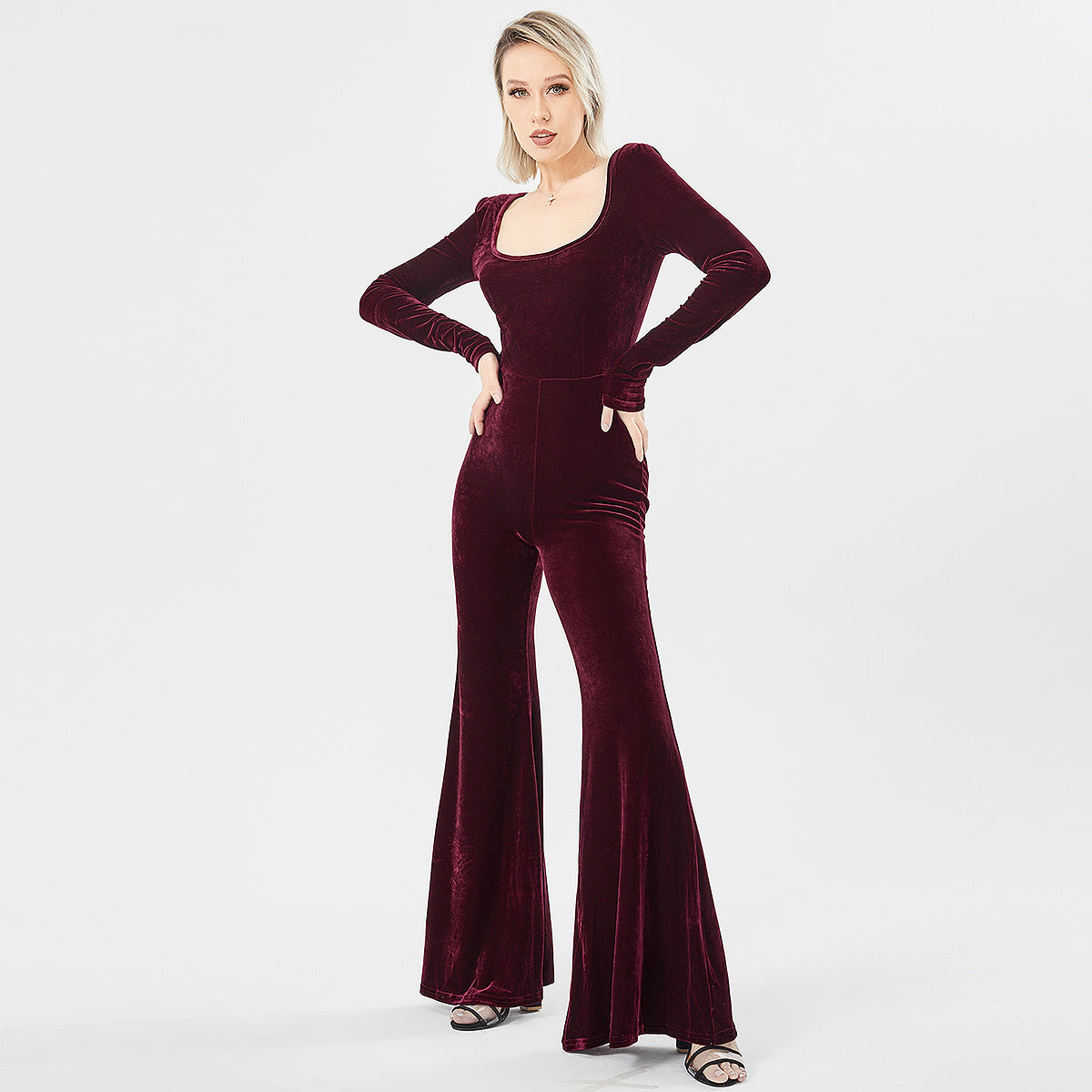 Langärmliger modischer Jumpsuit aus Samt für Damen