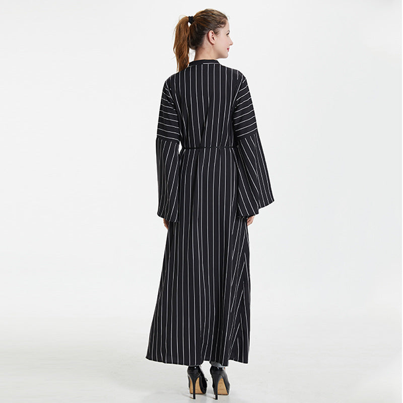 Striped gown with flared sleeves