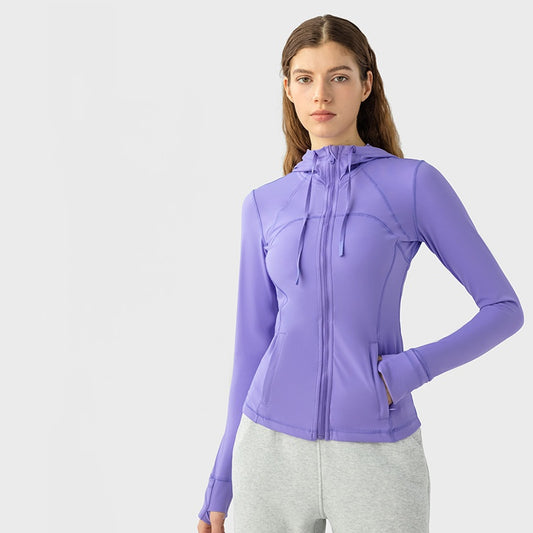 Sport-Kapuzenjacke für Damen, schmale Passform, Reißverschluss, elastische Lauf-Yoga-Kleidung