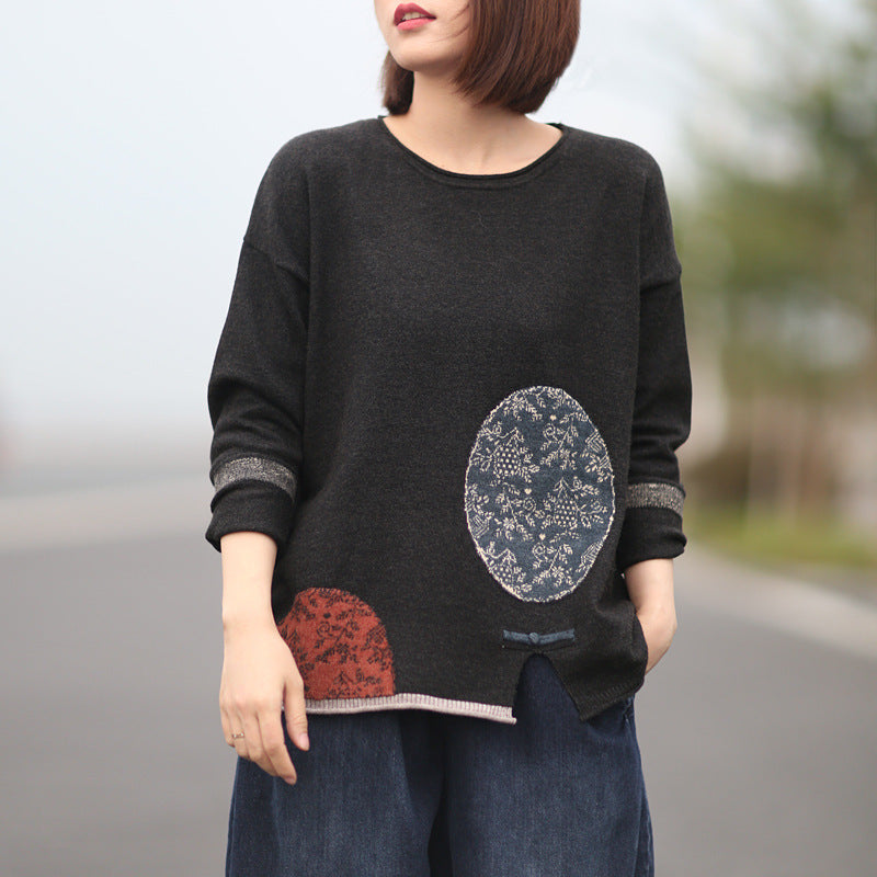 Ancient Coffee Dress Folk Style Women's Artistic Jacquard Long Sleeve Sweater