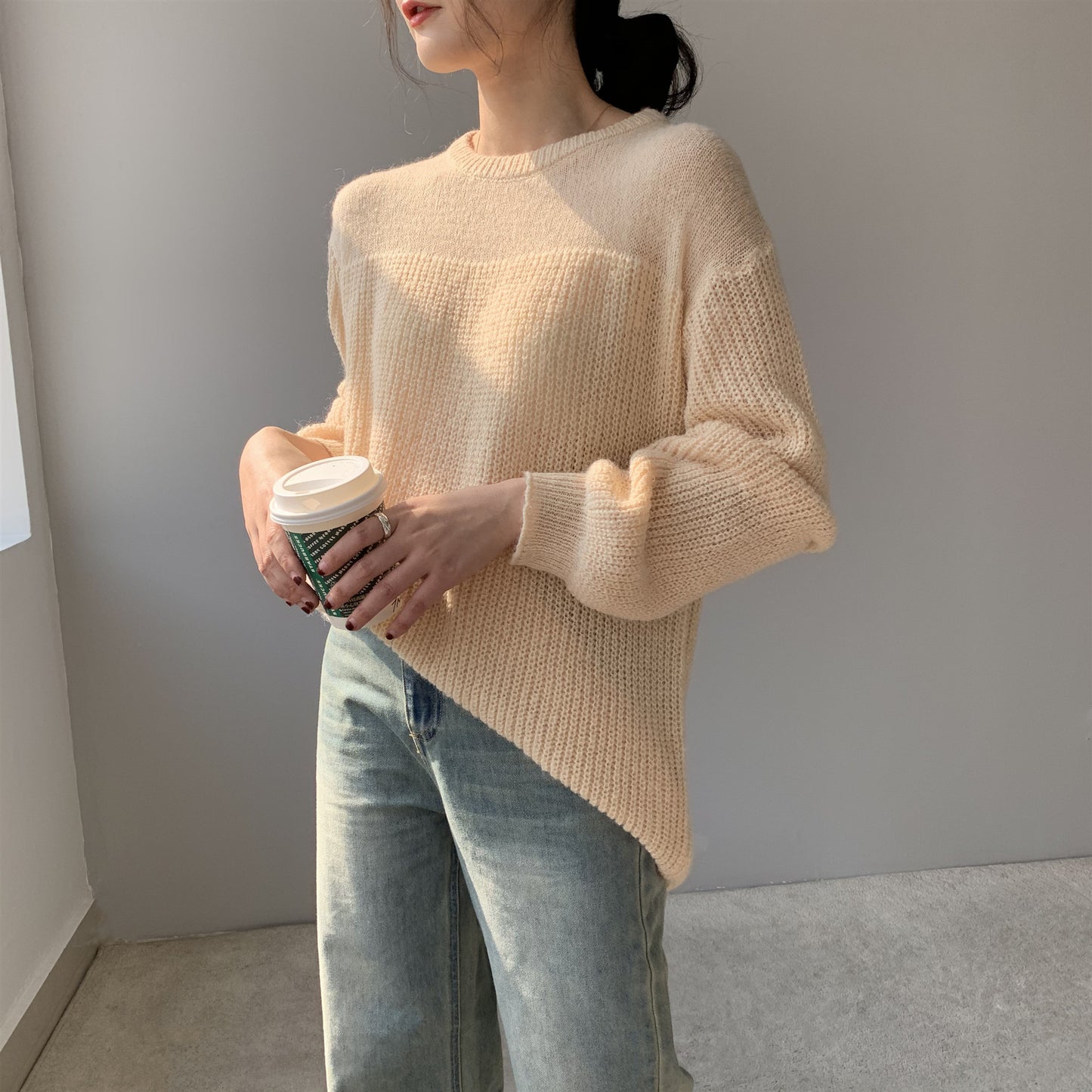 Damen-Pullover mit Rundhalsausschnitt und langen Ärmeln
