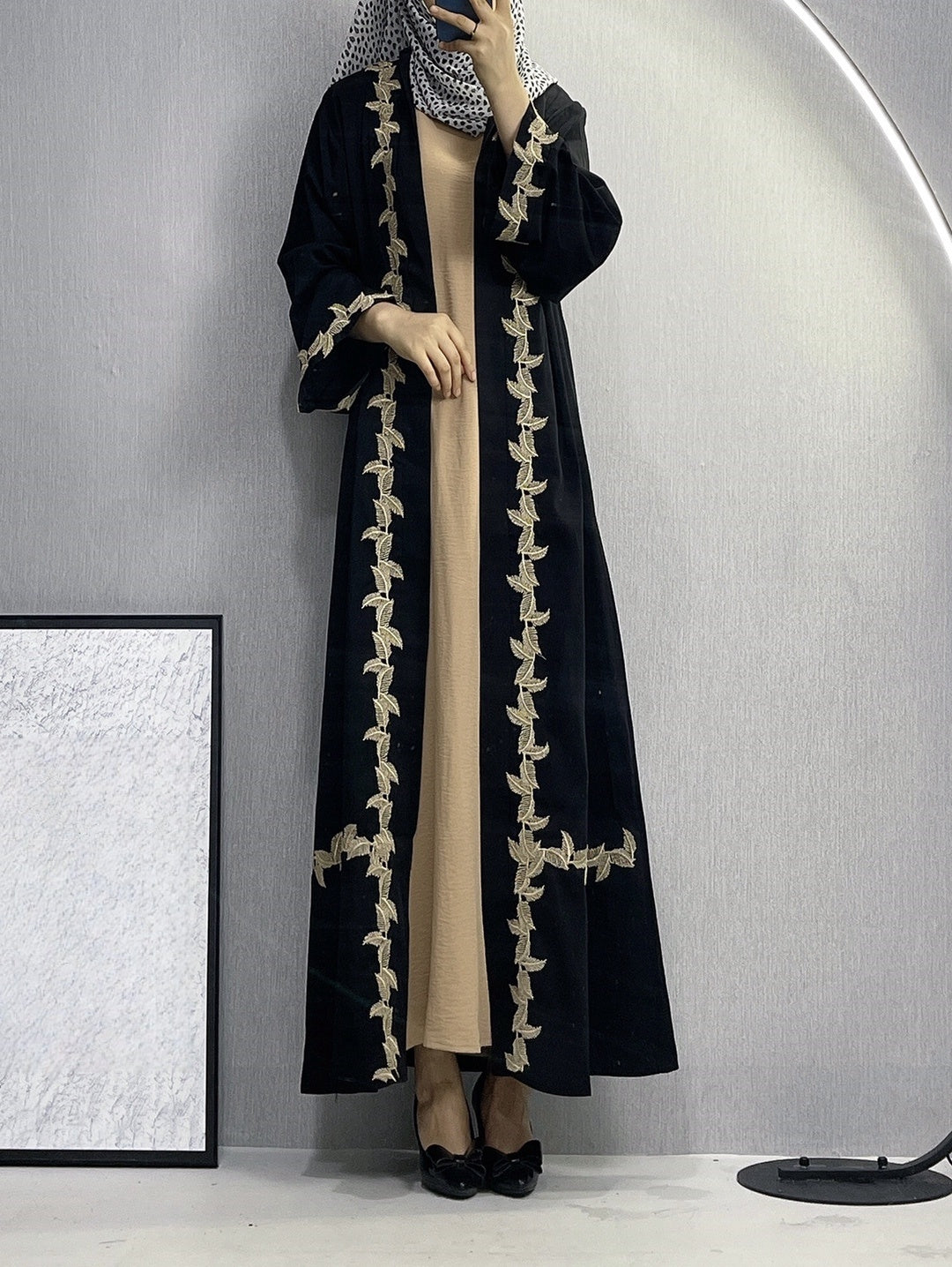 Langes Kleid für Damen, Dubai, bestickte Spitze, Cardigan-Robe