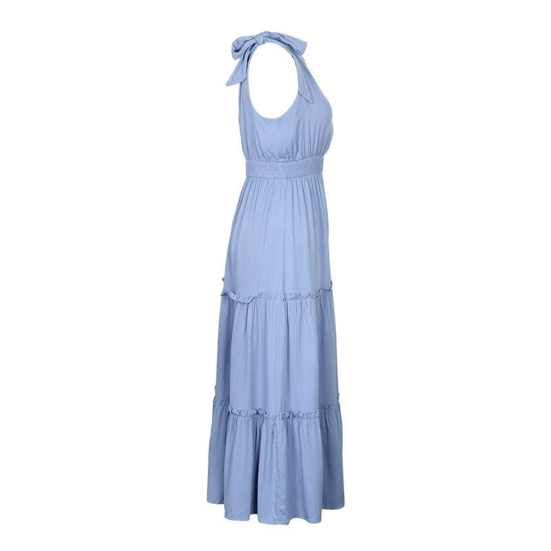 Einfarbiges Sling-Kleid für Damen mit hoher Taille