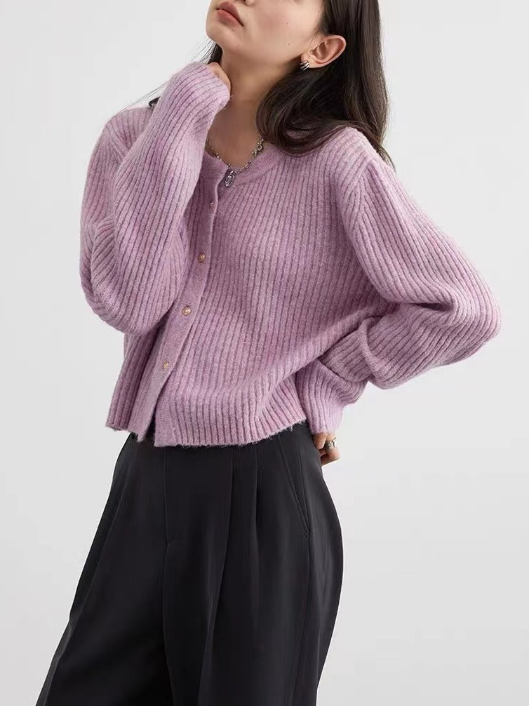 Autumn And Winter Simple Round Neck Knitted Cardigan