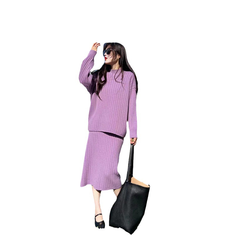 Autumn And Winter New Half Turtleneck Sunken Stripe Loose-fitting Women's Sweater Dress