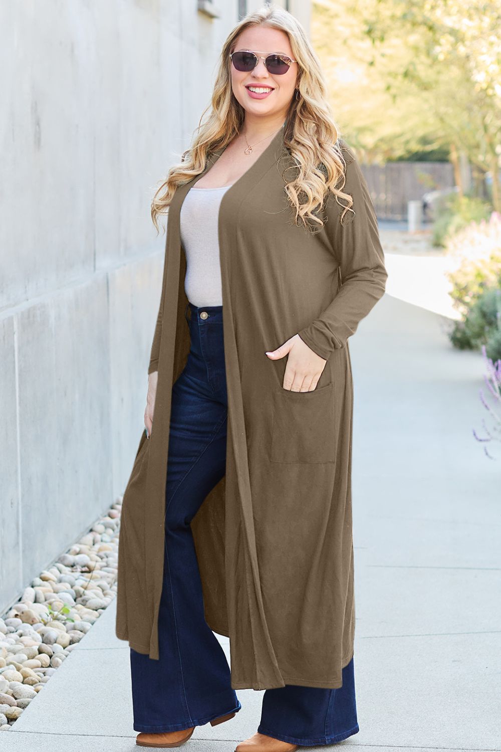 Basic Bae Full Size Open Front Long Sleeve Cover Up