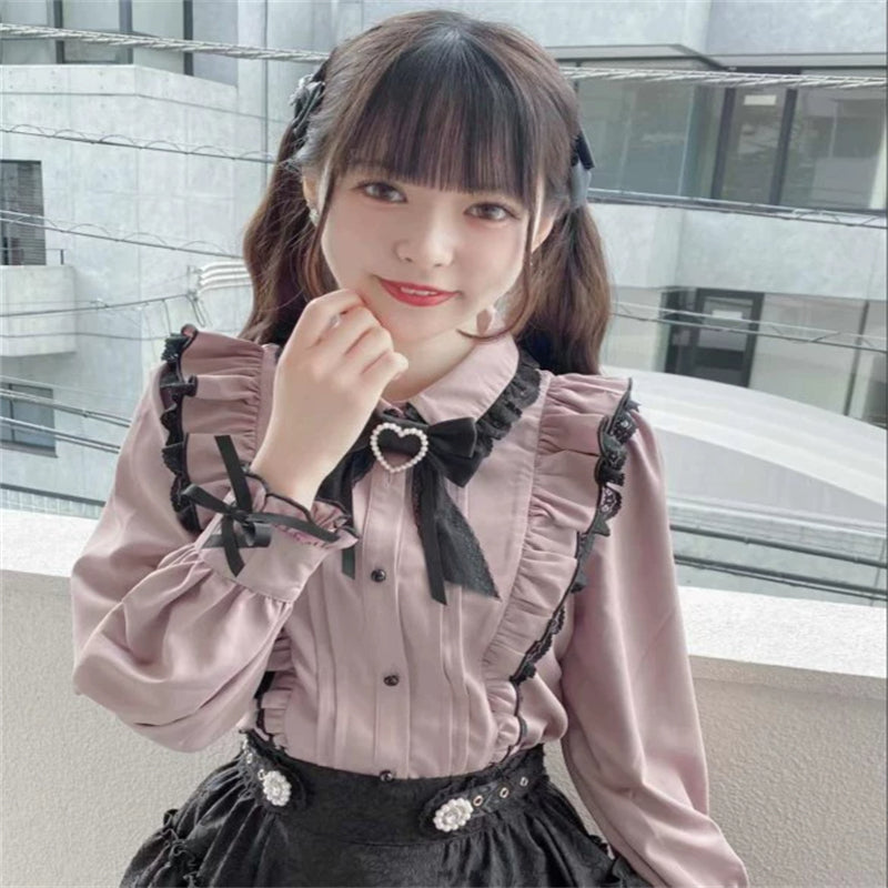 Doll Collar Bow Love Lace Lace Blouse