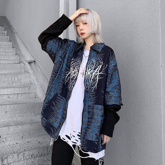 Blaue Lightning-Graffiti-Buchstabenjacke, National Tide Brand-Jacke