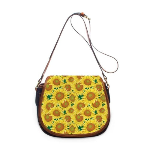 Women's Leather Sunflower Print Shoulder Bag