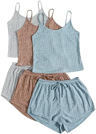 Women's Rib Knitted Crop-top Spaghetti-strap Lace-up Shorts Suit