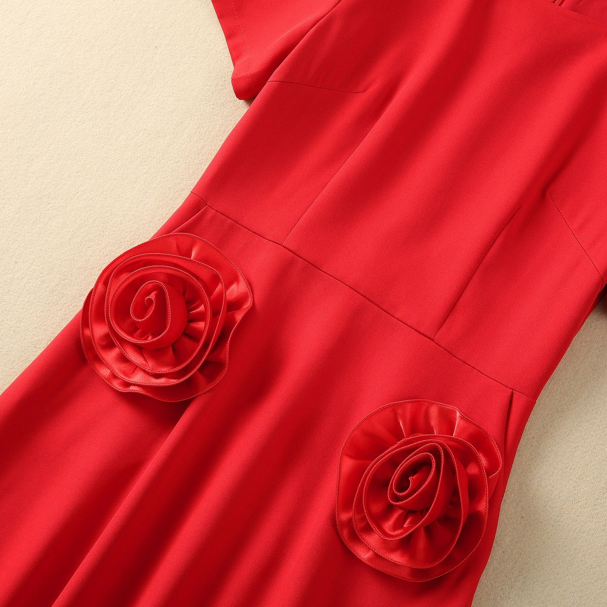 Three-dimensional Flower Round Neck Short Sleeve French Dress