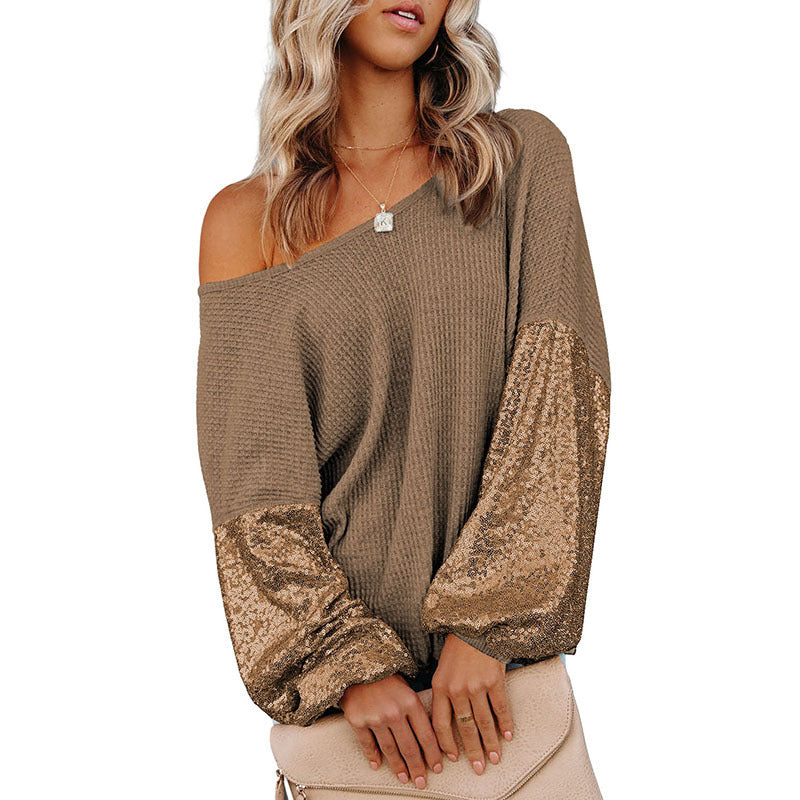 European And American Personalized Sequins Backless Knitted Long Sleeve Sweater Women