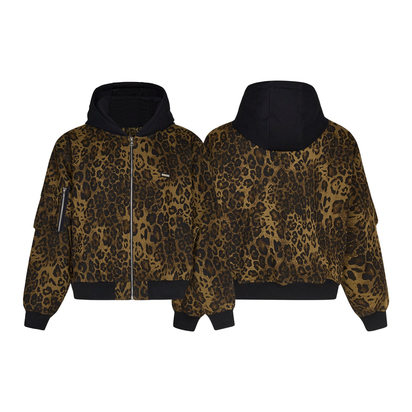 American Vintage Leopard Print Sets Winter Verdickte Kapuzenjacke