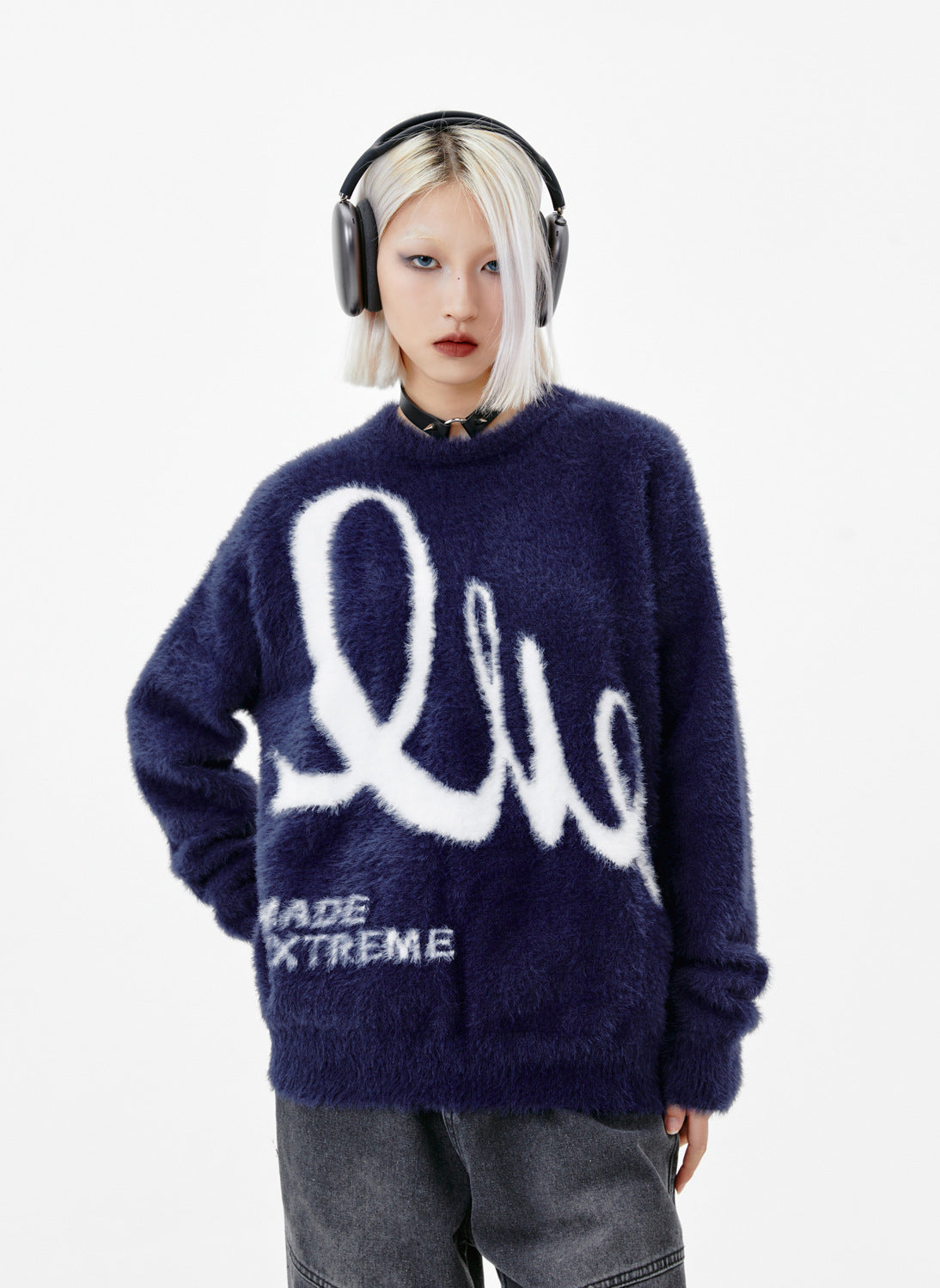 Jacquard-Pullover aus Mohair mit amerikanischem Retro-Alphabet