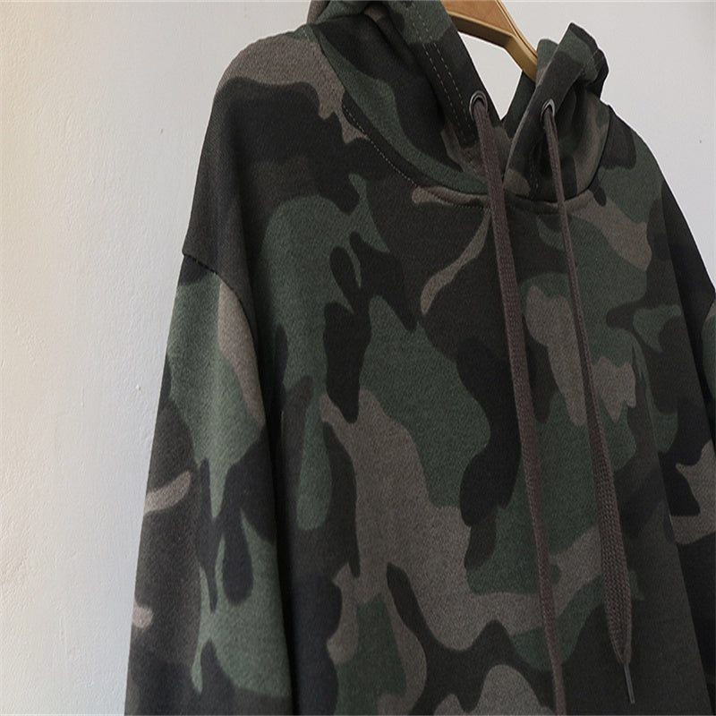 Frühling und Herbst Reine Baumwolle Terry Plus Größe Lose Pullover Mit Kapuze Lange Ärmel Camouflage Pullover Frauen