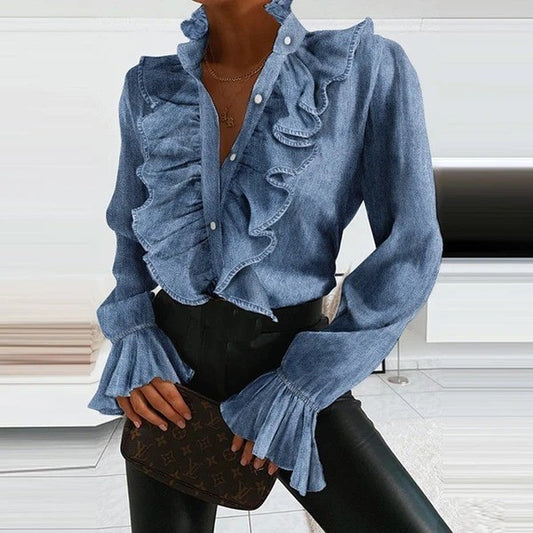 Solid color casual shirt with ruffle leader