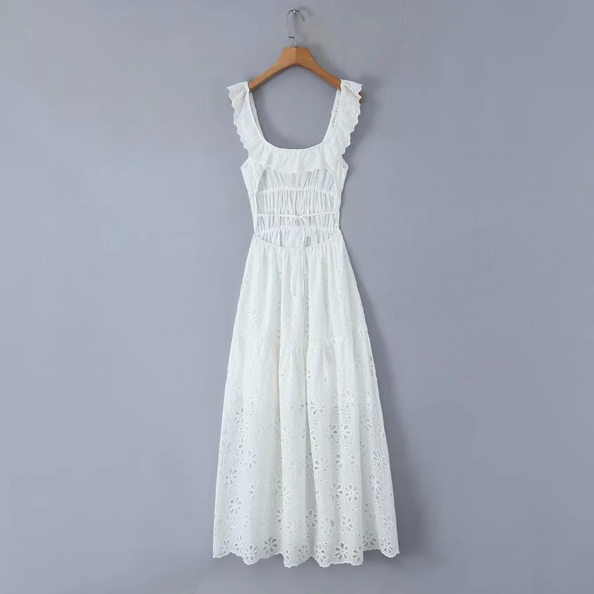 Hollow Out White Suspender Dress Women