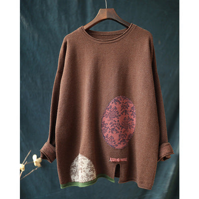 Ancient Coffee Dress Folk Style Women's Artistic Jacquard Long Sleeve Sweater